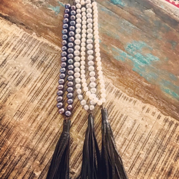 NEW be hippy x CLP Pearl & Leather Tassel Necklace - Picture 3 of 5